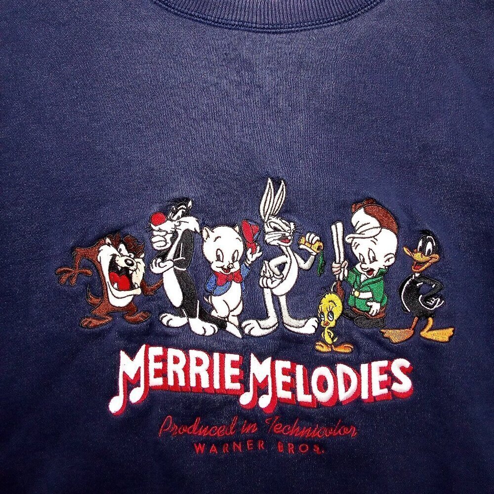 Vintage Looney Tunes Merrie Melodies Embroidered Crewneck Sweatshirt